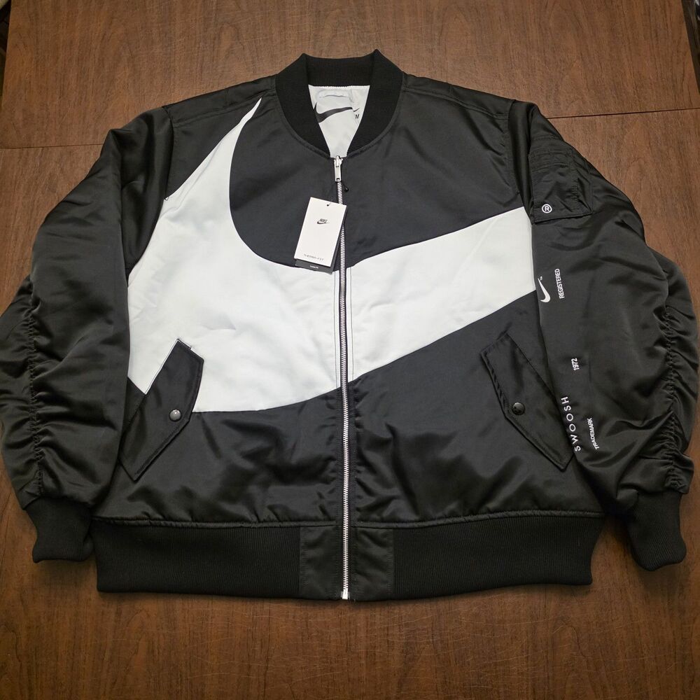 Nike Big Swoosh Therma-Fit Reversible Bomber Jacket Black White Dd6055-010 2xl